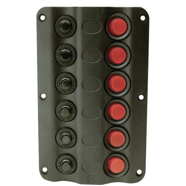 Seachoice AC/DC Panel Brkr w/SingleActuator, 20 A, 6 Gang, 6-1/4"Lx4" Wx1-3/4" D 12331